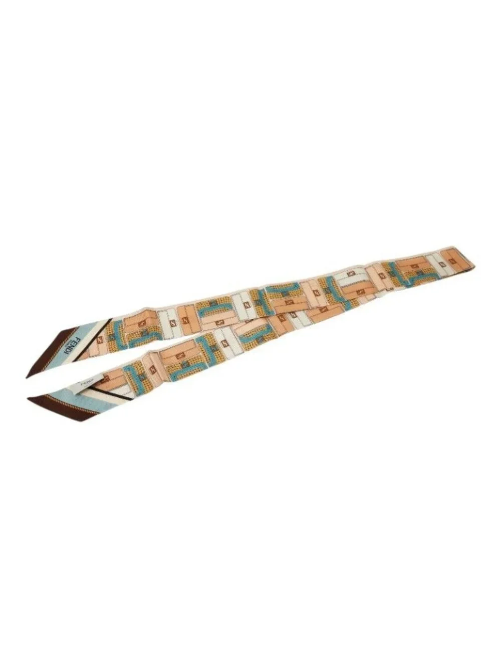 Fendi Wrappy FF Logo Mabaquet Print Scarf Beige Multicolor Silk